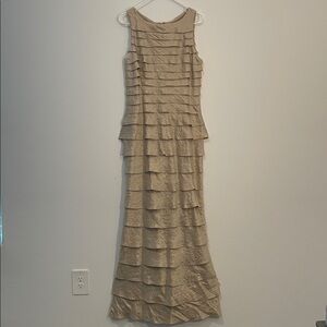 Adrianna Papell occasion long dress size 10 color tan with ruffles